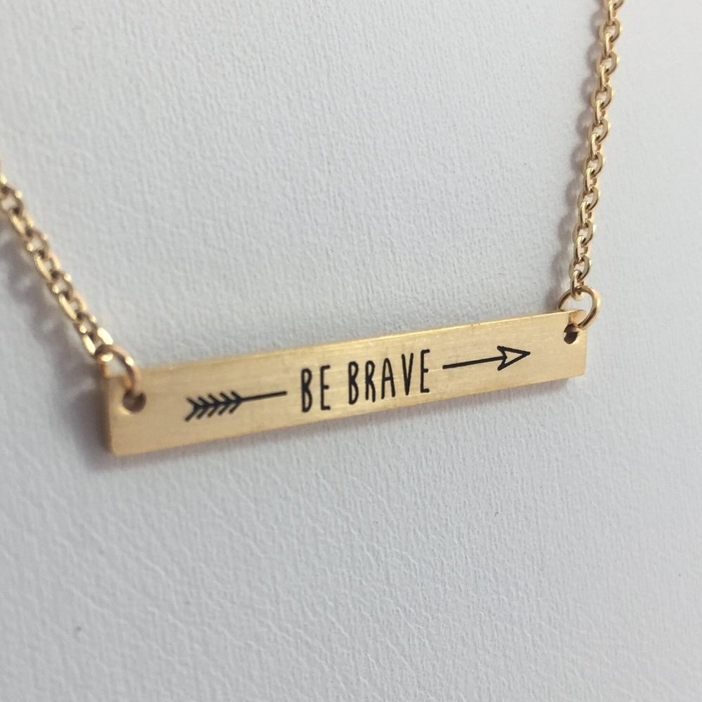 Jewelry necklace Be Brave inspiration bar gold tone dainty minimalist fashion
